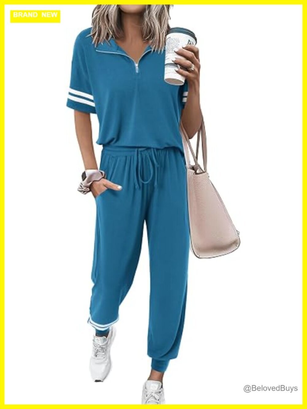 Quarter Zip Short Sleeve Tracksuit Jogger Lounge Set 2 Piece